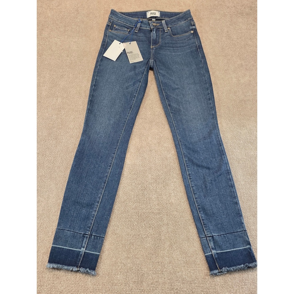 Paige Skyline Skinny Jeans 25 Indigo Blue Released Raw Hem New With Tags